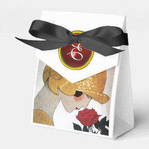 DAM MED RÖD ROS RUBY GEM STONE MONOGRAM PRESENTASKAR