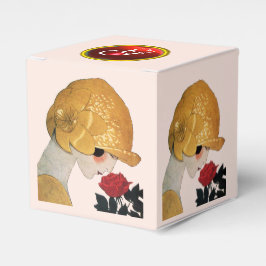 DAM MED RÖD ROS RUBY GEM STONE MONOGRAM, Rosa Presentaskar