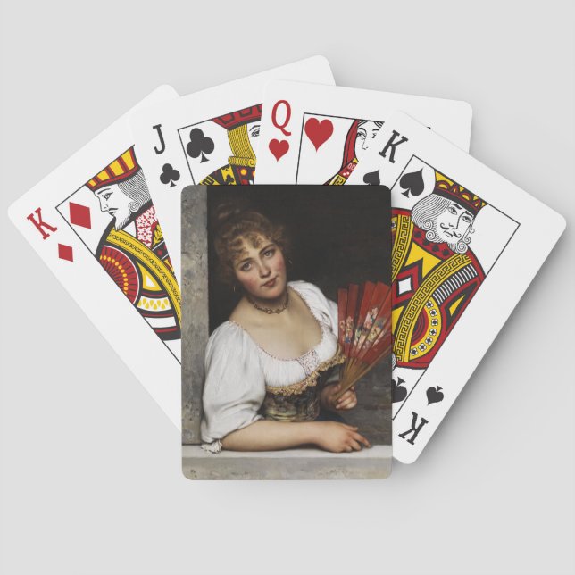 Dam med röd solfjäder casinokort (Baksidan)
