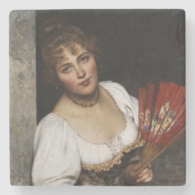 Dam med Röda Fläkt Stenunderlägg (Framsidan)