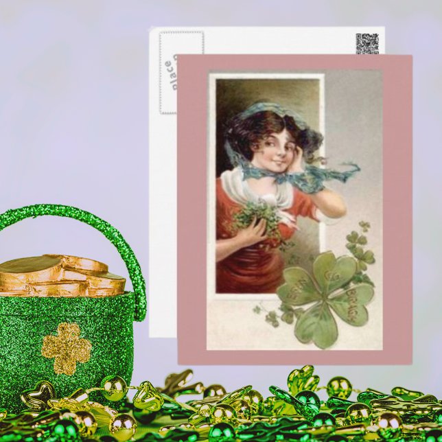 Dam med Shamrocks Vykort (Lady with Shamrocks Postcard)