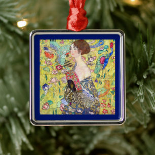 Dam med solfjäder av Gustav Klimt, Vintage Japonis Julgransprydnad Metall
