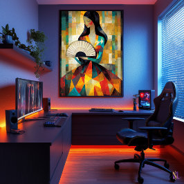 Dam med solfjäder - Kubistiskt mästerverk inspirer Poster