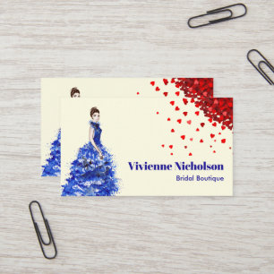 Dam med Sparkly Blue Ballgown Red Heart Confetti Visitkort