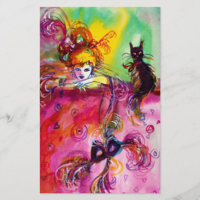 DAM MED SVART CT/Ventilmaskerad Brevpapper (Framsida)