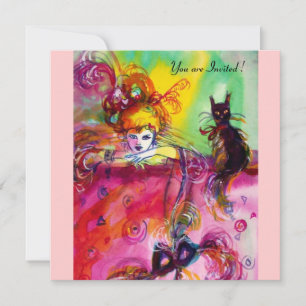 DAM MED SVART KATT /Mardi Gras Maskeradfest Inbjudningar