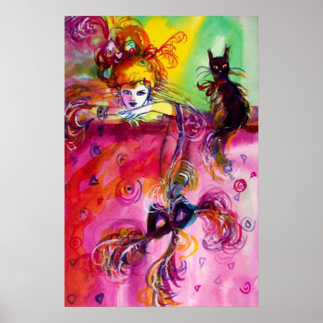 DAM MED SVART KATT Venetiansk Maskeradbal Poster (Framsidan)