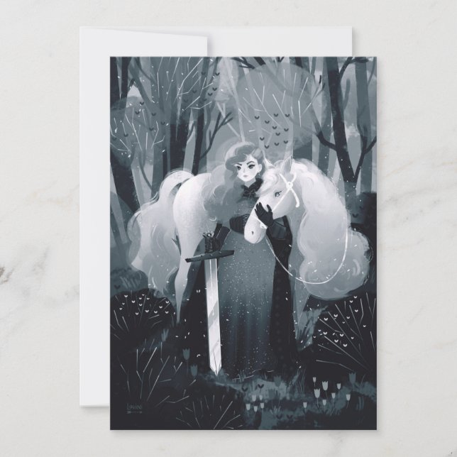 Dam med Sword and White Horse Black and White Inbjudningar (Framsida)