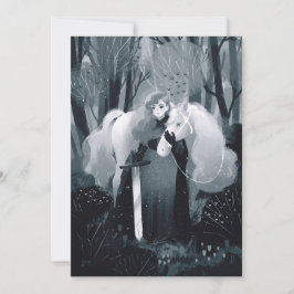 Dam med Sword and White Horse Black and White Inbjudningar