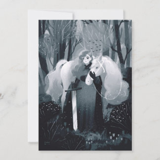 Dam med Sword and White Horse Black and White Inbjudningar