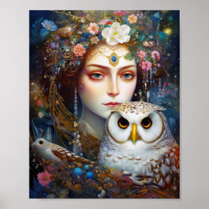 Dam med Uggla Surreal Fantasy Art Poster