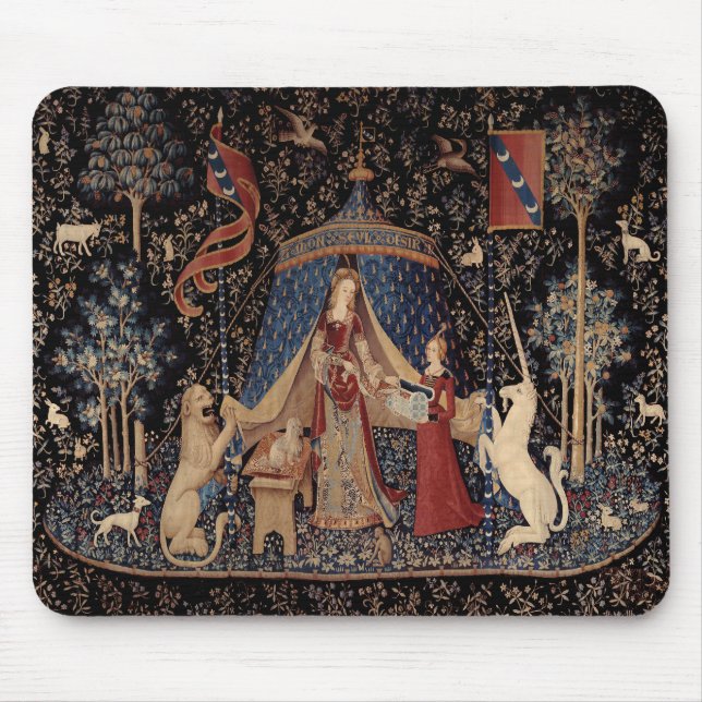 Dam med Unicorn Mousepad - Medieval Unicorn Musmatta (Framsidan)
