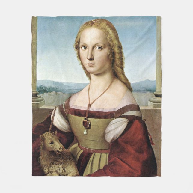 Dam med Unicorn - Raphael - c1506 Fleecefilt (Framsidan)