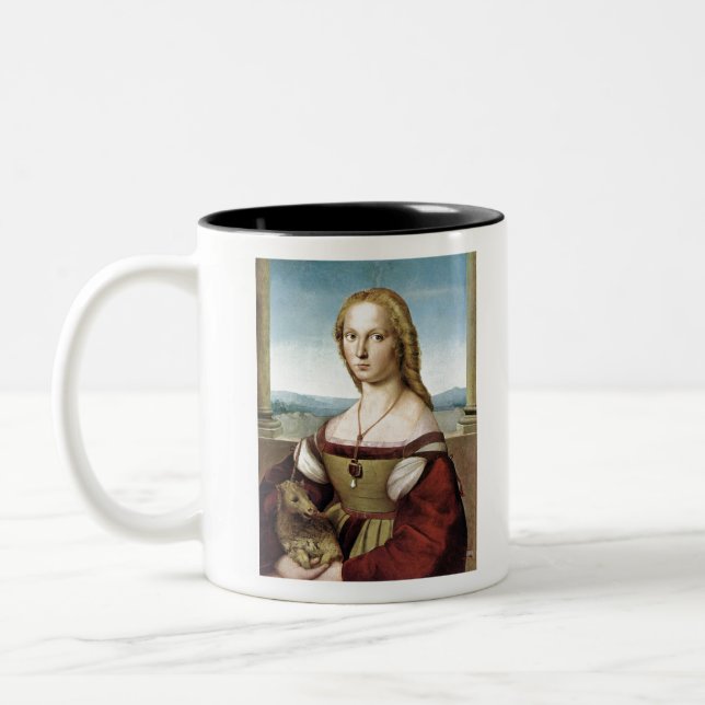 Dam med Unicorn - Raphael - c1506 Två-Tonad Mugg (Vänster)