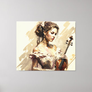 Dam med Violin Canvastryck