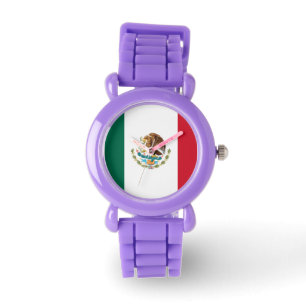 Dam mexicansk flaggaklocka (rött glitter fäster) armbandsur