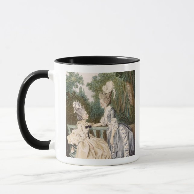 Dam morgonklänning, 1771 (färggravyr) mugg (Vänster)
