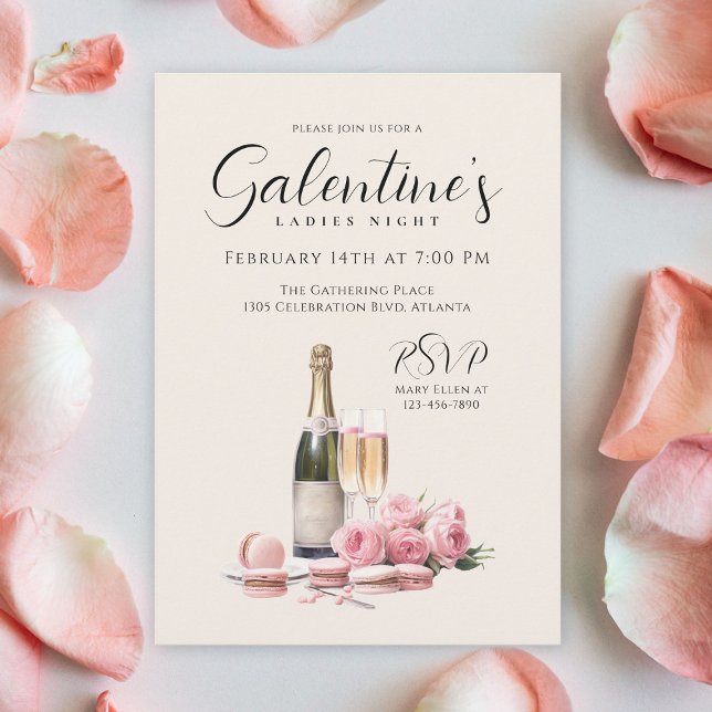 Dam Night Galentine's Champagne and Ro Inbjudningar (Skapare uppladdad)
