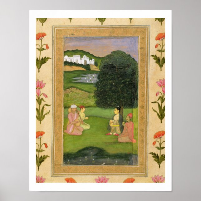 Dam och assistent som lyssnar på musik vid sunset, poster (Framsidan)