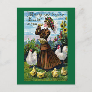 Dam och Chickens Vintage Påsk Helg Vykort