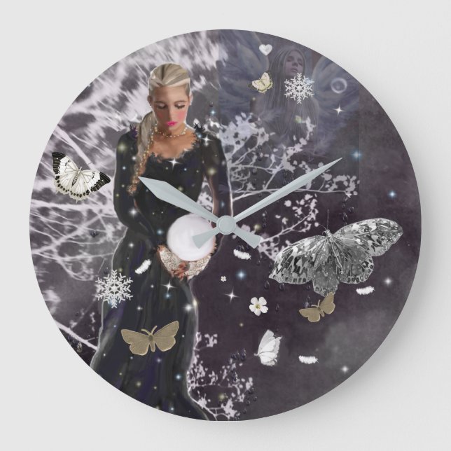 Dam och Crystal Boll Round Clock Stor Klocka (Framsida)