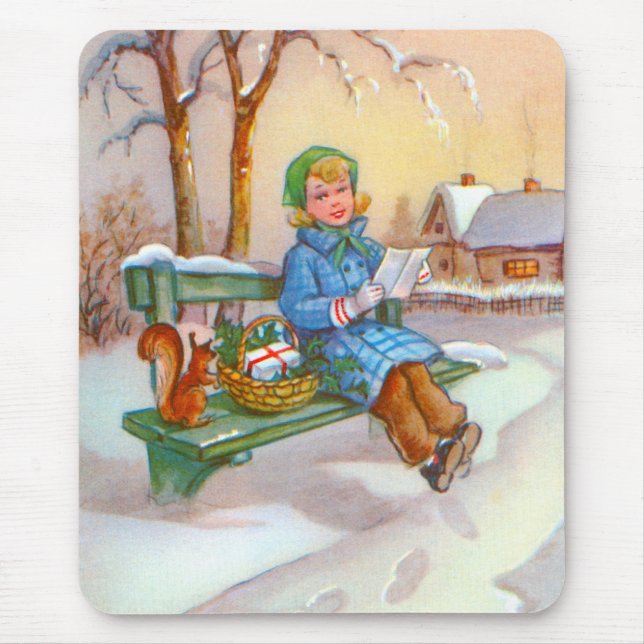Dam och ekorre vintagekonst musmatta (Framsidan)