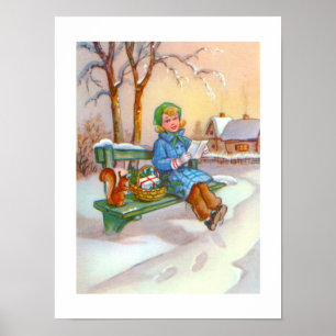 Dam och ekorre vintagekonst poster