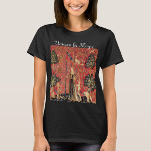 DAM OCH ENHÖRNING FÖR MAGI Fantasy Blommor,Djur Tee Shirt