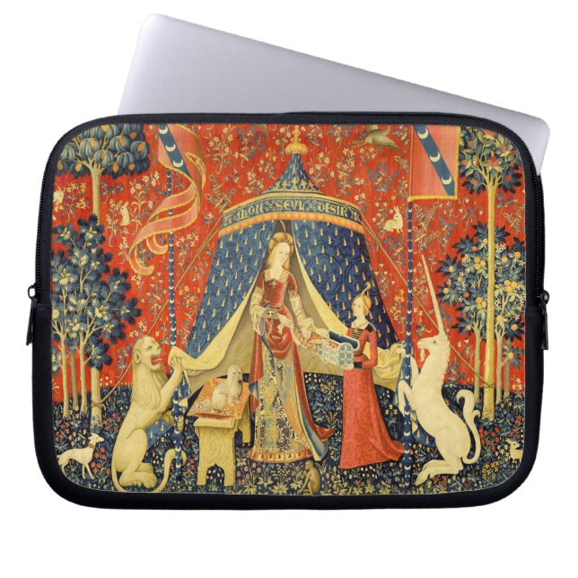 Dam och enhörning medeltida gobelängkonst laptop sleeve (Framsidan)