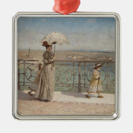 Dam och flickor på Ponte Nuovo-bron i Italien Julgransprydnad Metall