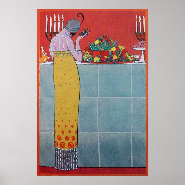 DAM OCH FRUKTBORD SET ART DECO SKÖN HETSMOD POSTER (Framsidan)