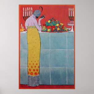 DAM OCH FRUKTBORD SET ART DECO SKÖN HETSMOD POSTER