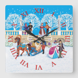 Dam och husdjur som passerar genom parken fyrkantig klocka