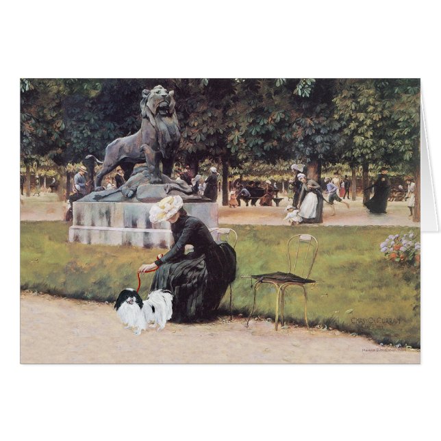Dam och japansk chin i parken hälsningskort (Framsidan Horizontal)