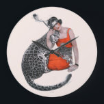 Dam och Leopard Stor Klocka<br><div class="desc">Artist:Sarah Stilwell-Weber | Kvinnor med leopard</div>