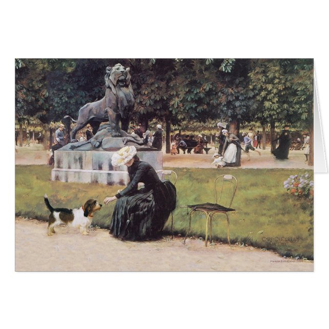 Dam och PBGV i parken Hälsningskort (Framsidan Horizontal)