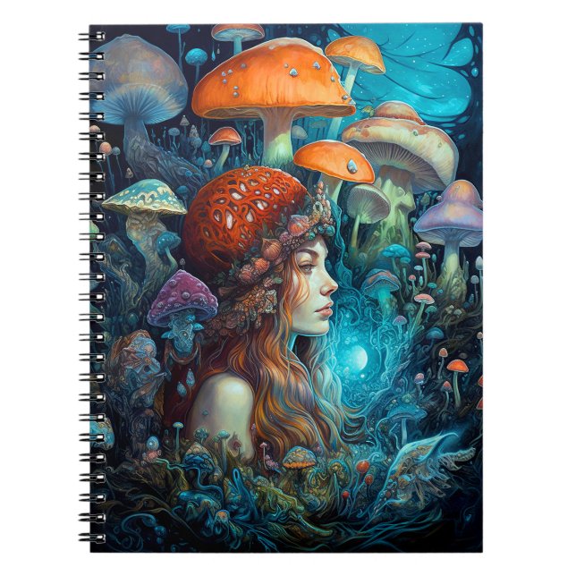 Dam och svampar Surreal Fantasy Art Anteckningsbok (Framsidan)