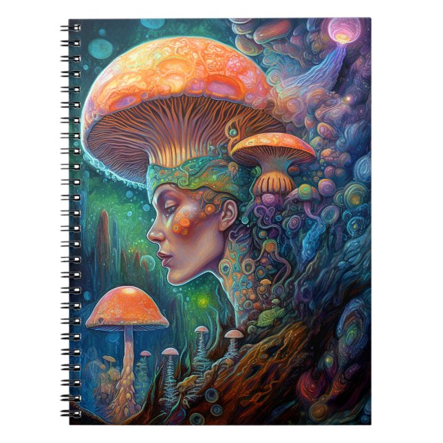 Dam och svampar Surreal Fantasy Art Anteckningsbok (Framsidan)