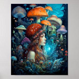 Dam och svampar Surreal Fantasy Art Poster