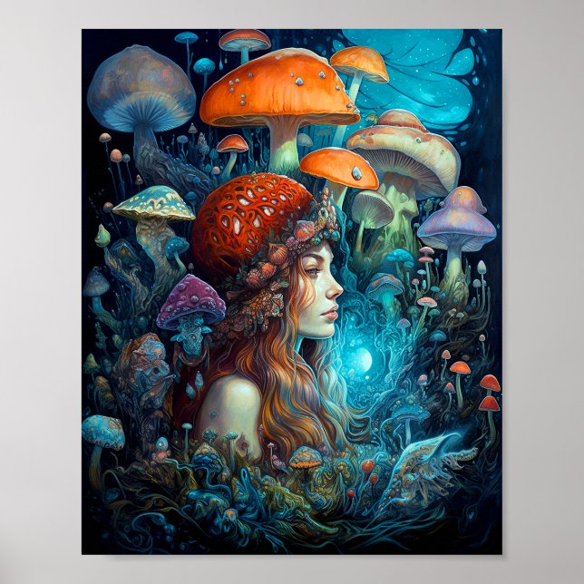 Dam och svampar Surreal Fantasy Art Poster (Framsidan)