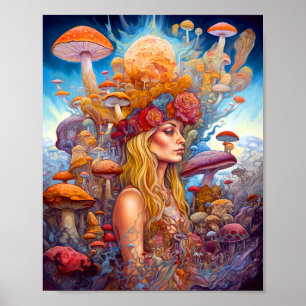 Dam och svampar Surreal Fantasy Art Poster