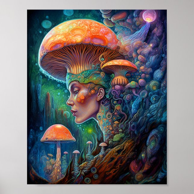 Dam och svampar Surreal Fantasy Art Poster (Framsidan)