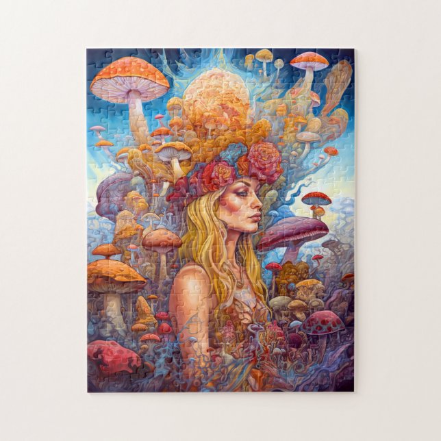 Dam och svampar Surreal Fantasy Art Pussel (Vertikal)