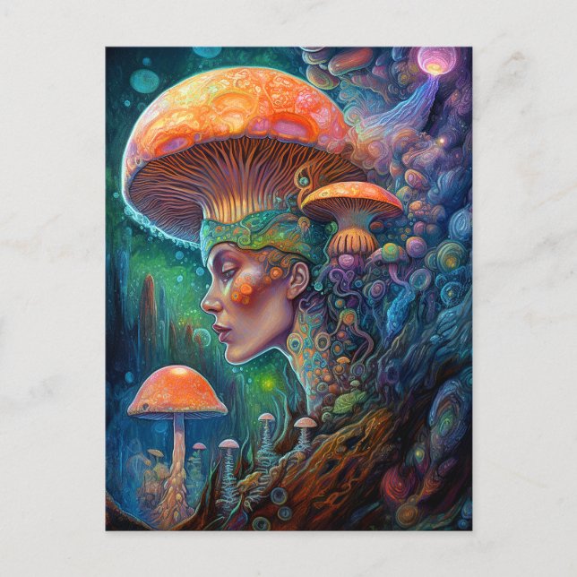 Dam och svampar Surreal Fantasy Art Vykort (Framsida)