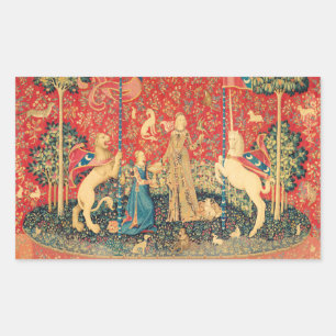 DAM OCH UNICORN Fantasy Flowers,Animals Rektangulärt Klistermärke