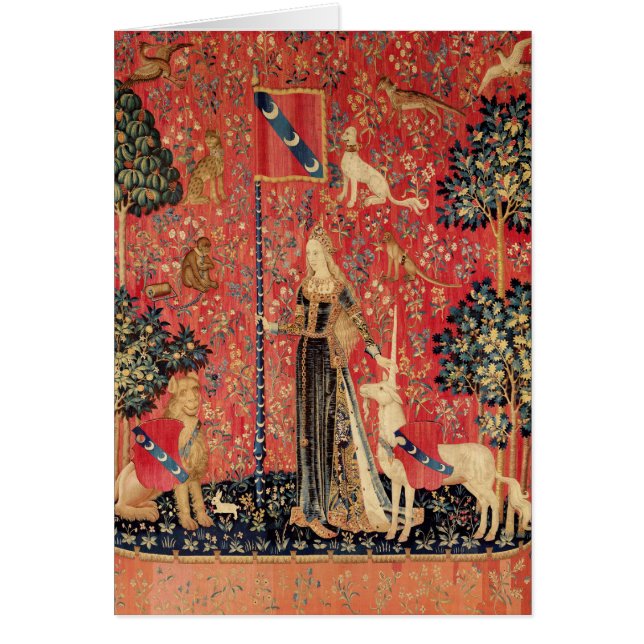 DAM OCH UNICORN Flowers,Animals Fantasy-jul Hälsningskort (Framsidan)