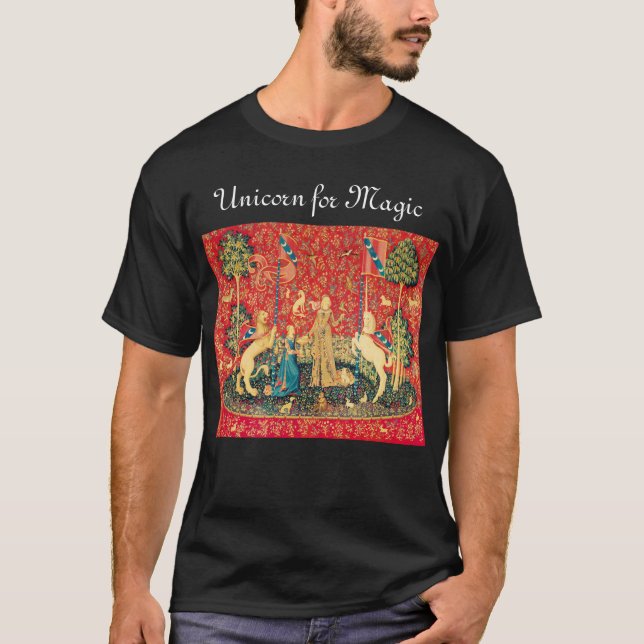 DAM OCH UNICORN FÖR MAGIC Fantasy Flowers, Animals T Shirt (Framsida)