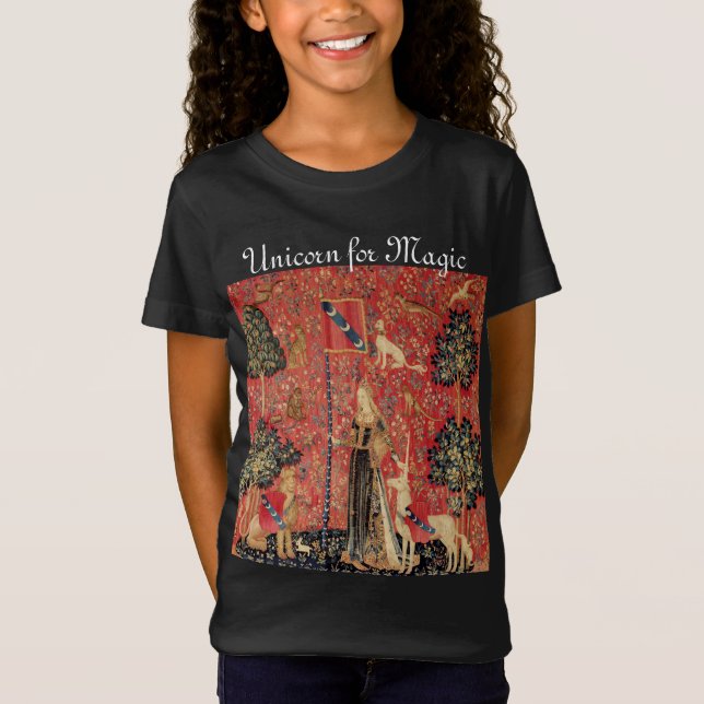 DAM OCH UNICORN FÖR MAGIC Fantasy Flowers, Animals T-shirt (Framsida)