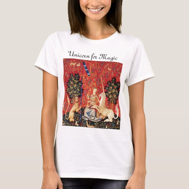 DAM OCH UNICORN FÖR MAGIC Fantasy Flowers, Animals Tee (Framsida)