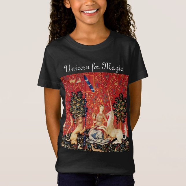 DAM OCH UNICORN FÖR MAGIC Fantasy Flowers, Animals Tee Shirt (Framsida)